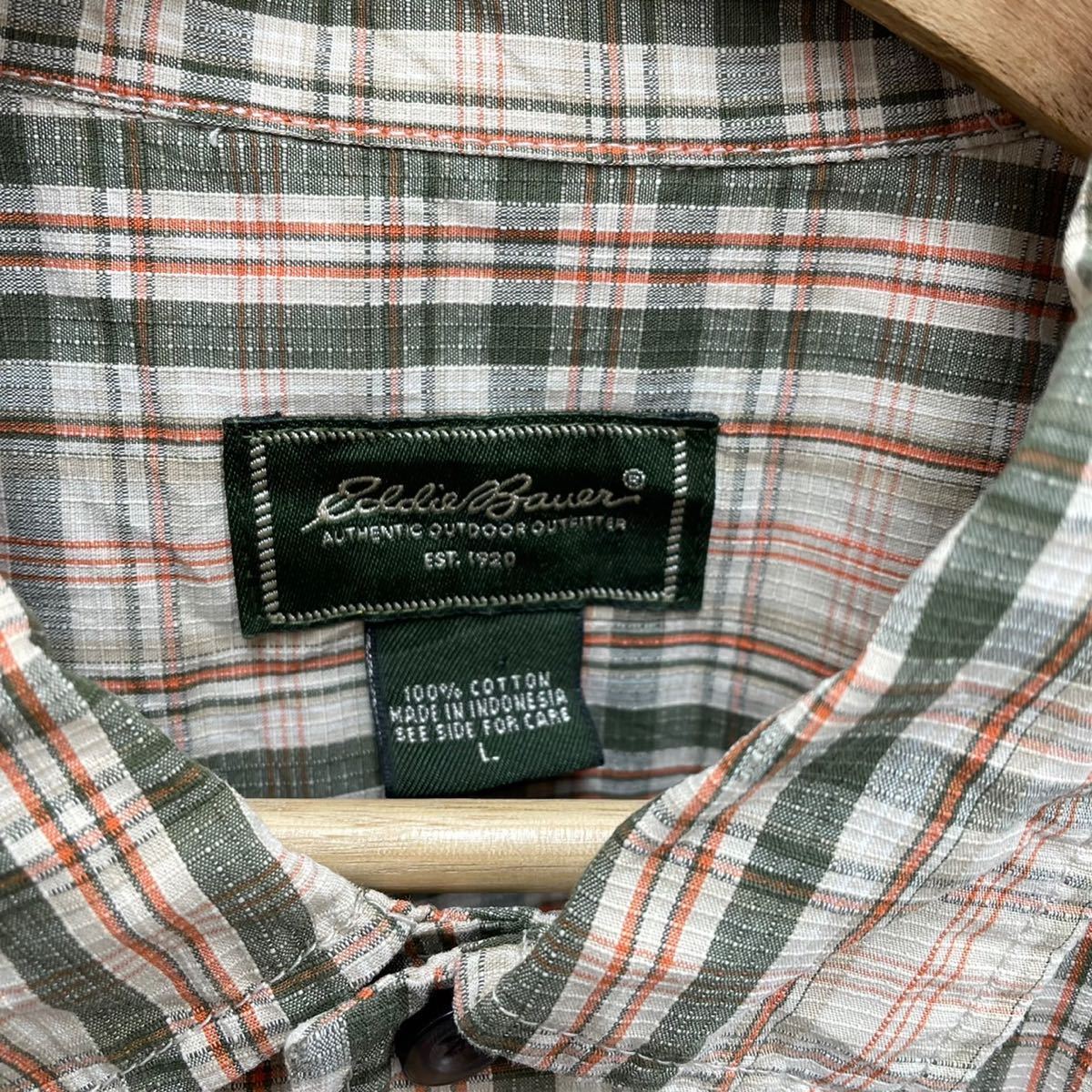 Eddie Bauer エディバウアー チェック 半袖 シャツ shirts ベージュ カーキ ブラウン L_画像3