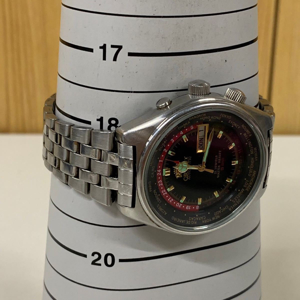 独創的 オリエント 腕時計 ワールドタイム 自動巻き 21石 中古 