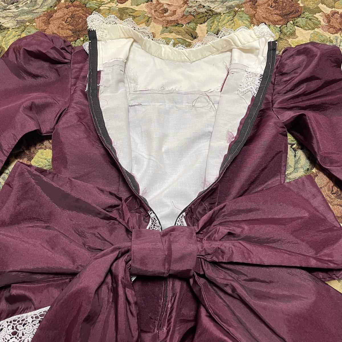 ヴィンテージ　ドレス　子供服　130cm パープル　レース　ハンドメイド　手作り　紫　ワンピース　ロング　長袖　メイド　プリンセス