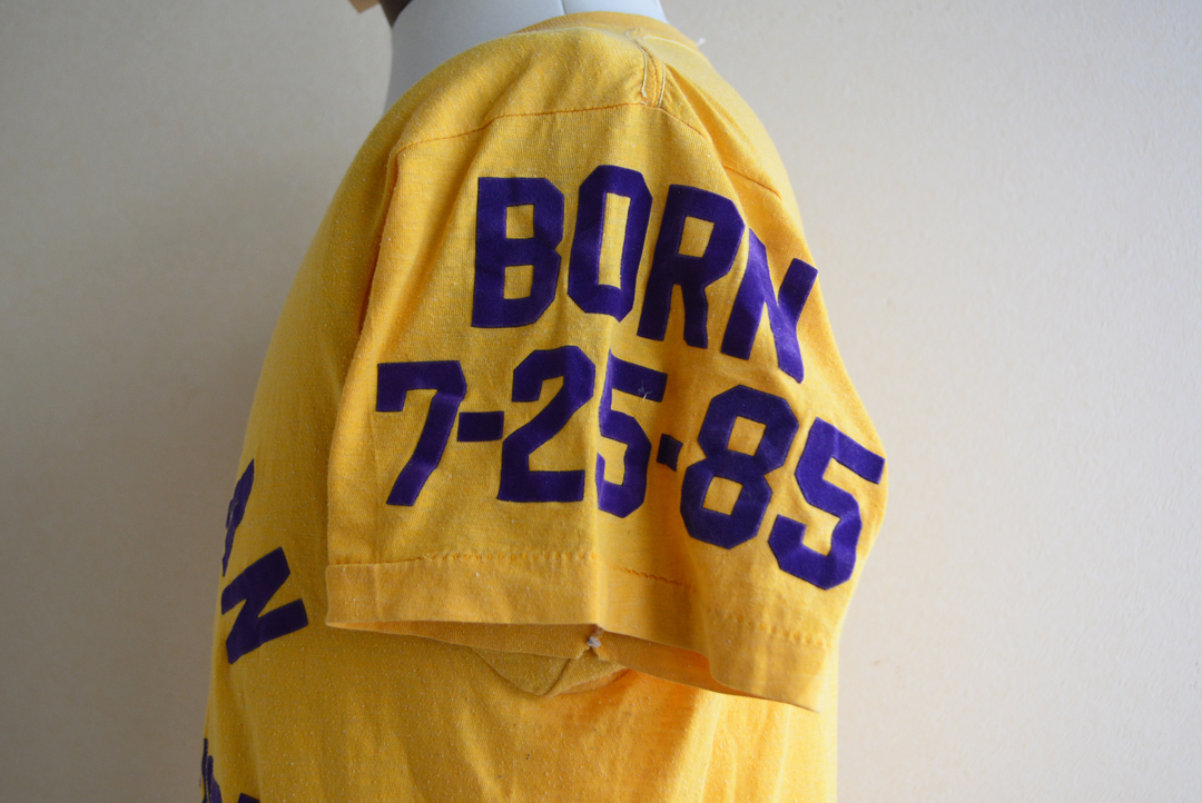 80s フロッキープリントTシャツ SCREEN STARS 表記L 黄色 綿ポリ ビンテージ USA 古着_画像8