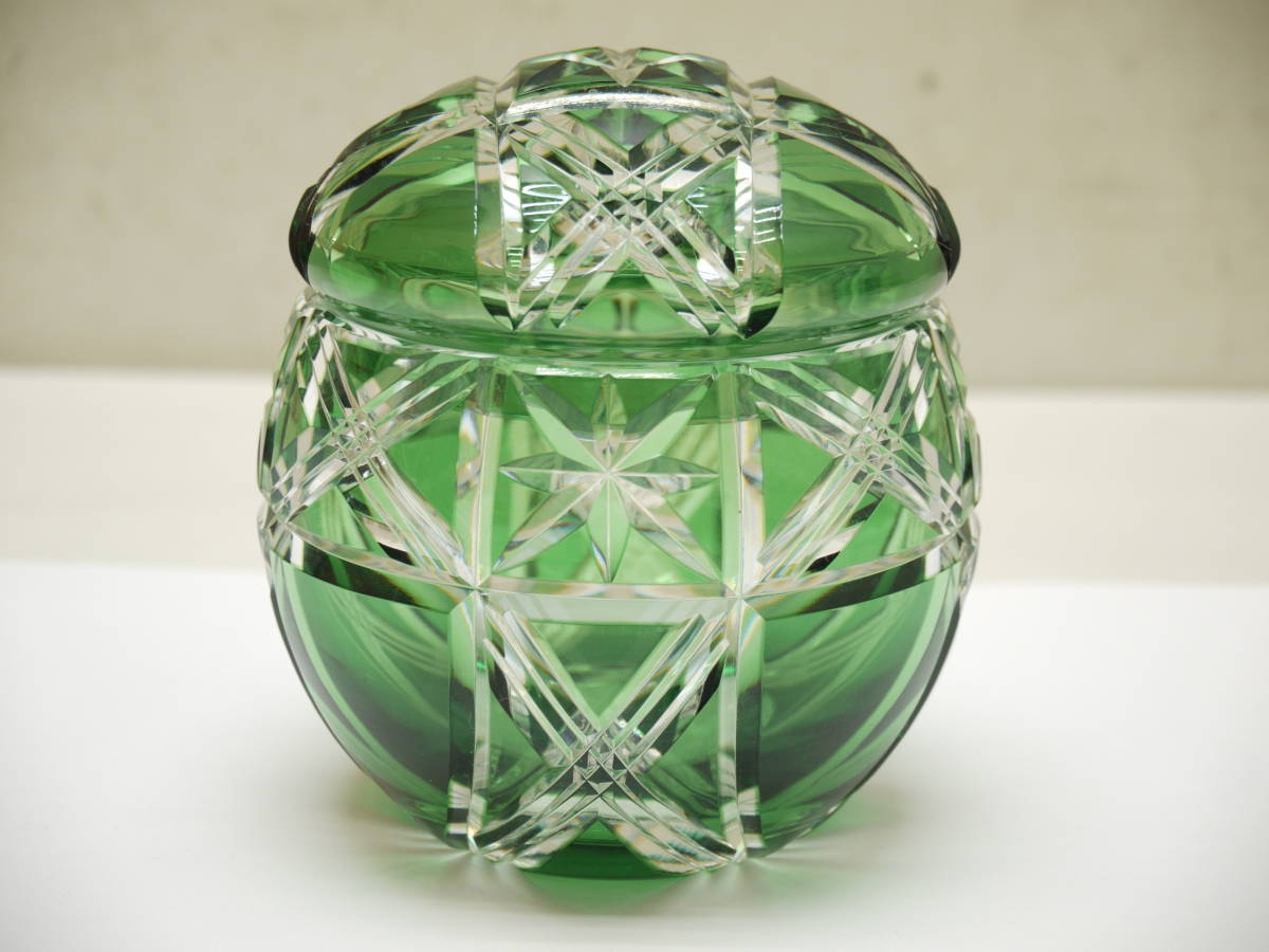 SALE/10%OFF 青被せ切子菓子鉢 フラワープリント 麻の葉に星紋 - www