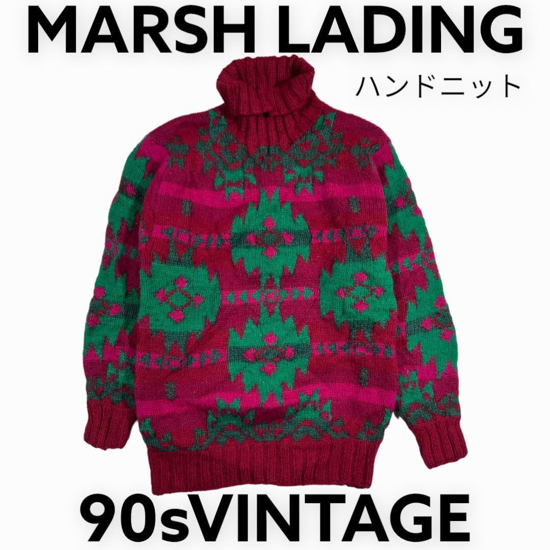 90s MarshLanding タートルネック ニット 総柄 タートルネック｜PayPay