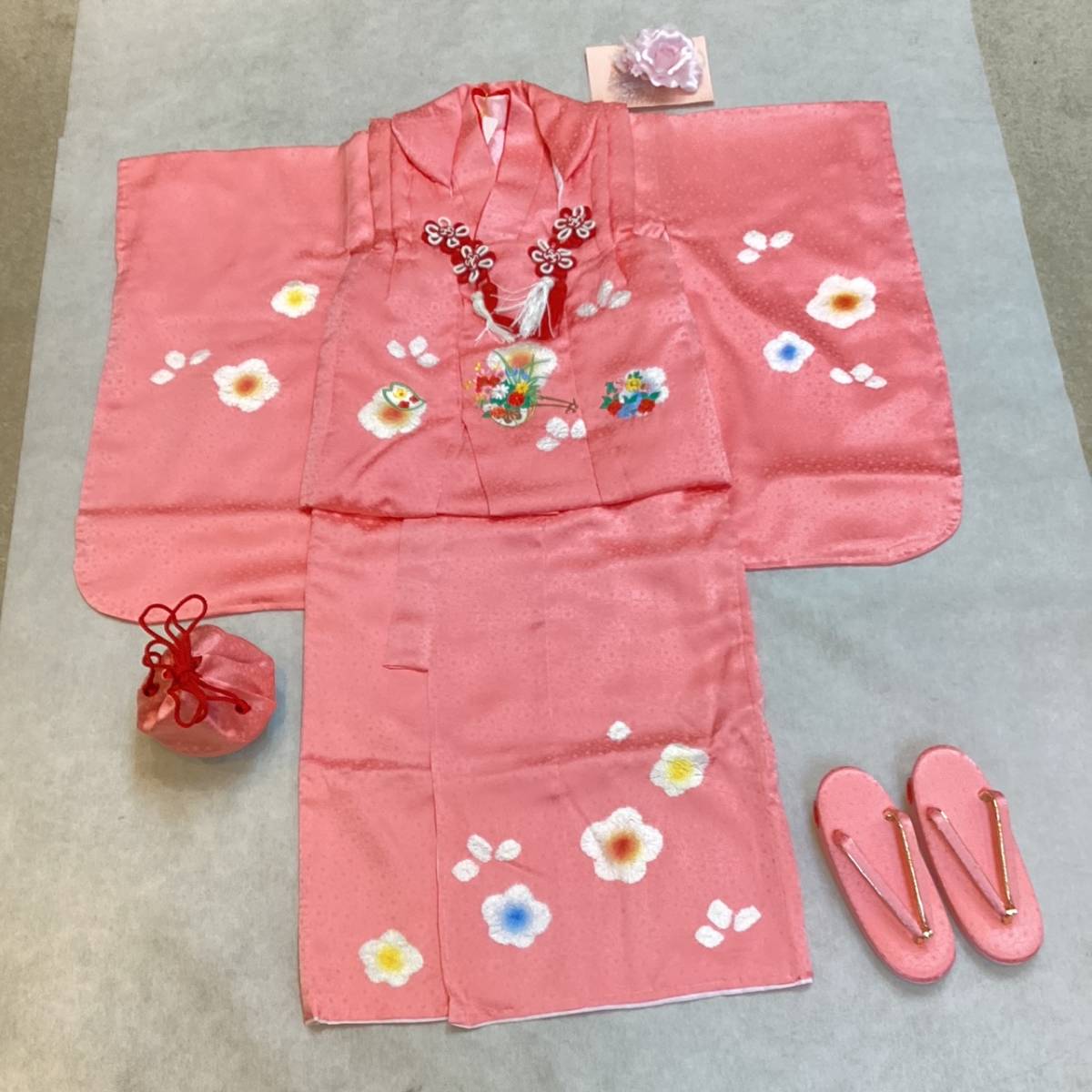 七五三 着物 ３歳 mi503 正絹 被布・着物６点セット ピンク色 日本製 新品 送料込み