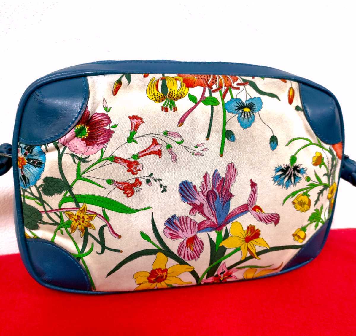 希少品 GUCCI ヴィンテージ ショルダーバッグ フローラ グッチ ブルー