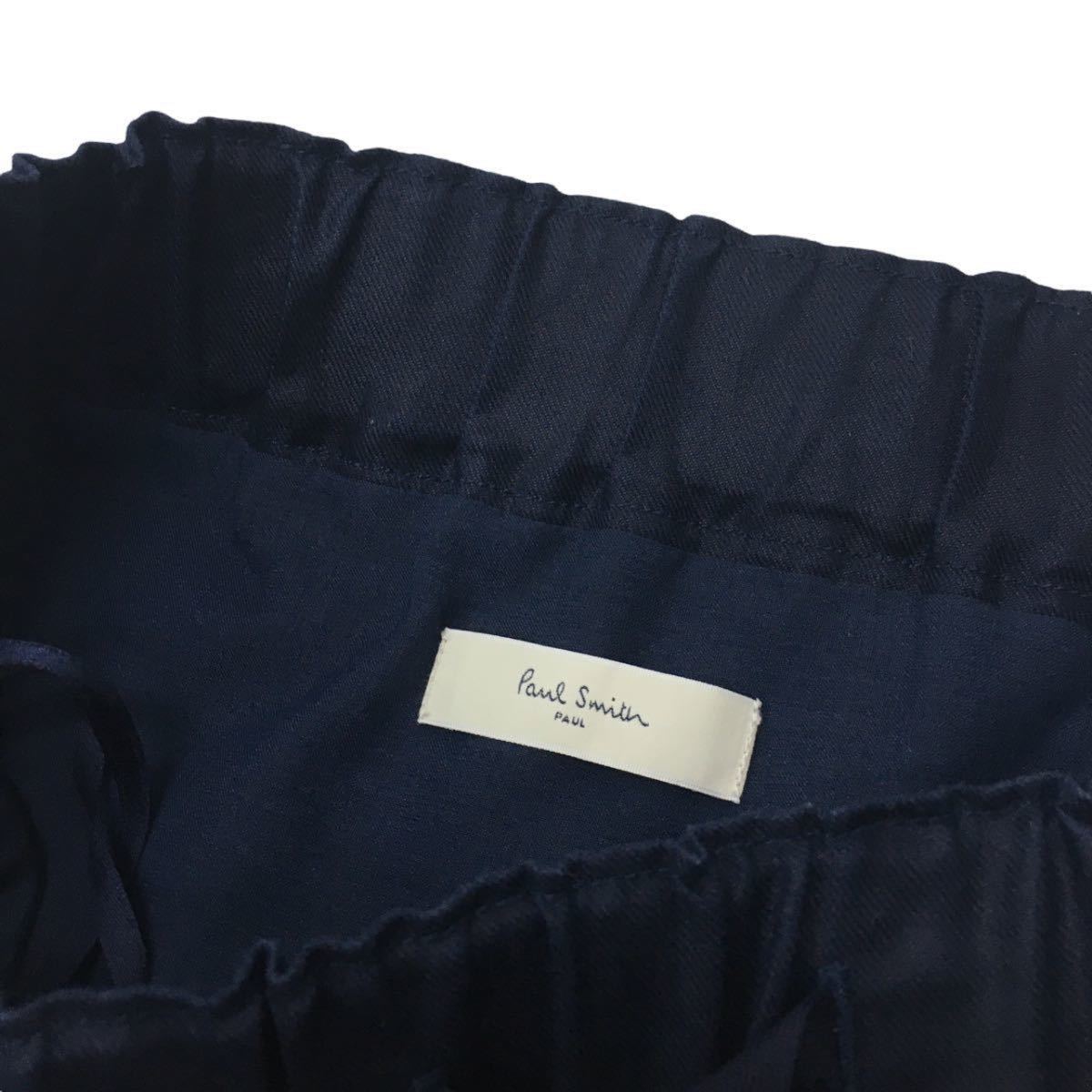 ☆I-188 Paul Smith ポールスミス オンワード樫山 ウエスト ゴム ミニ スカート ボトムス リネン 麻 混 size 40 ネイビー 紺 レディースの画像5