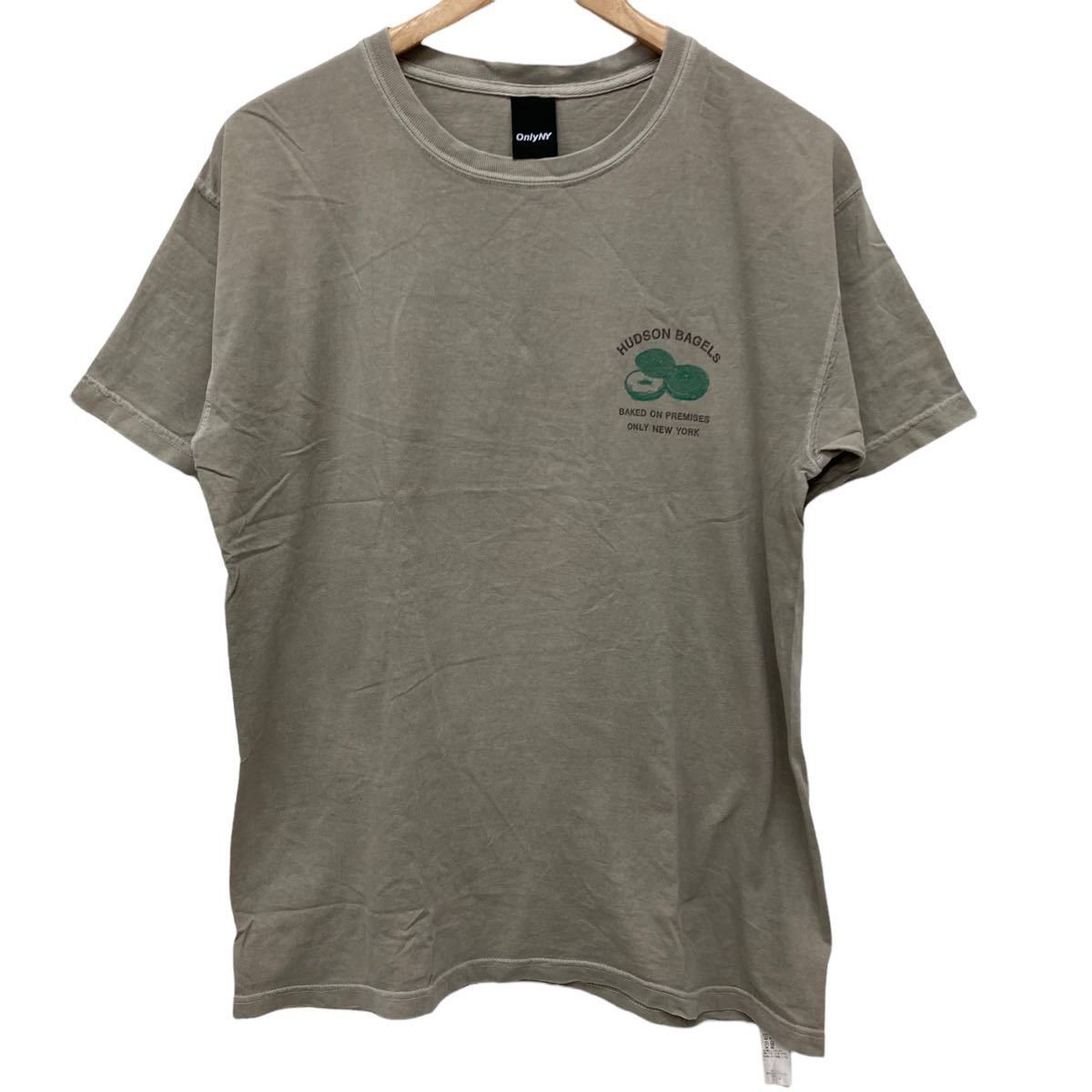 ☆G-200 ONLY NY オンリーニューヨーク HUDSON BAGELS 半袖 デザイン Tシャツ トップス size M グリーン系 グレー系 メンズ_画像1