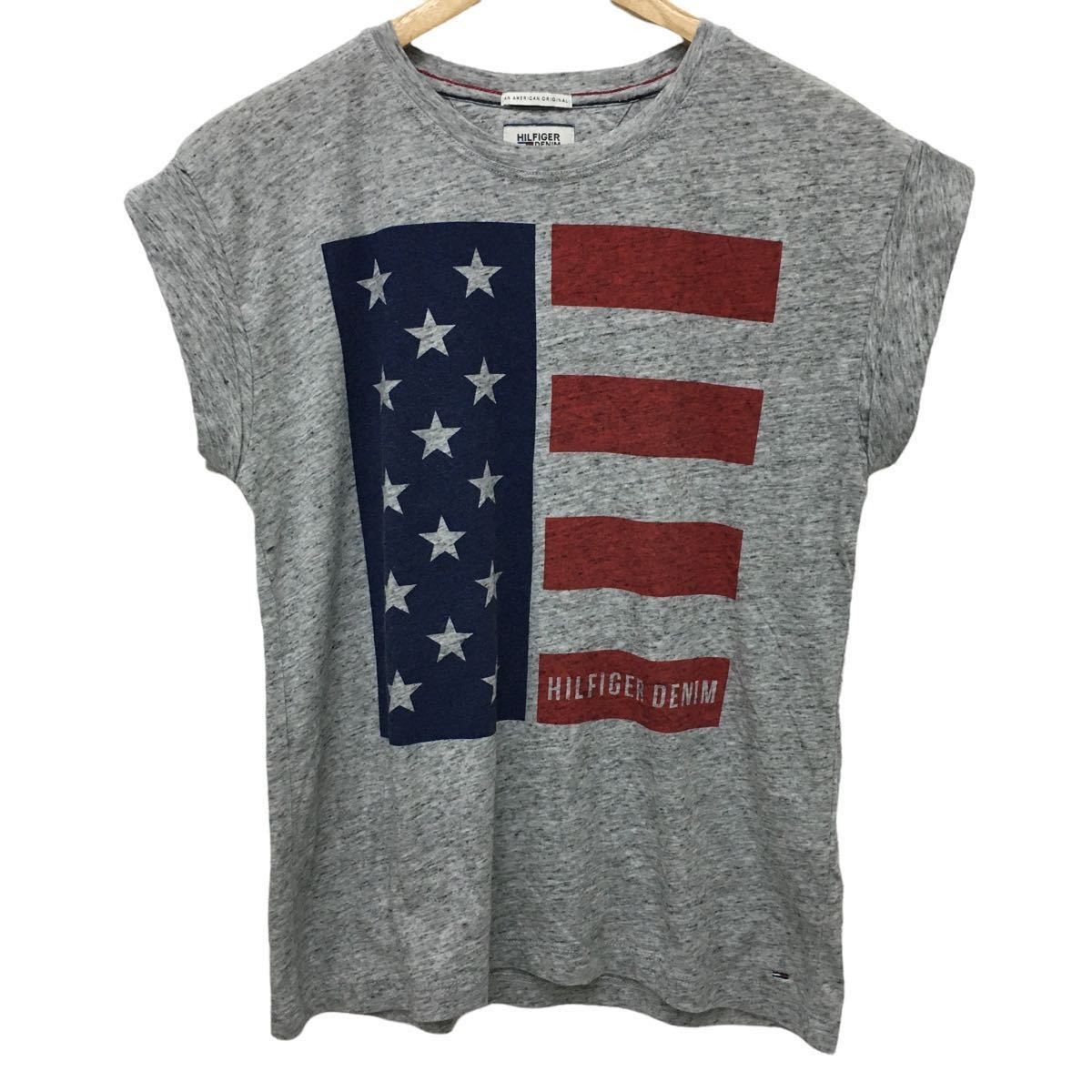 ☆G-60 HILFIGER DENIM ヒルフィガーデニム トミー ヒルフィガー 星条旗 デザイン 半袖 カットソー Tシャツ トップス XS グレー 柄 メンズ_画像1