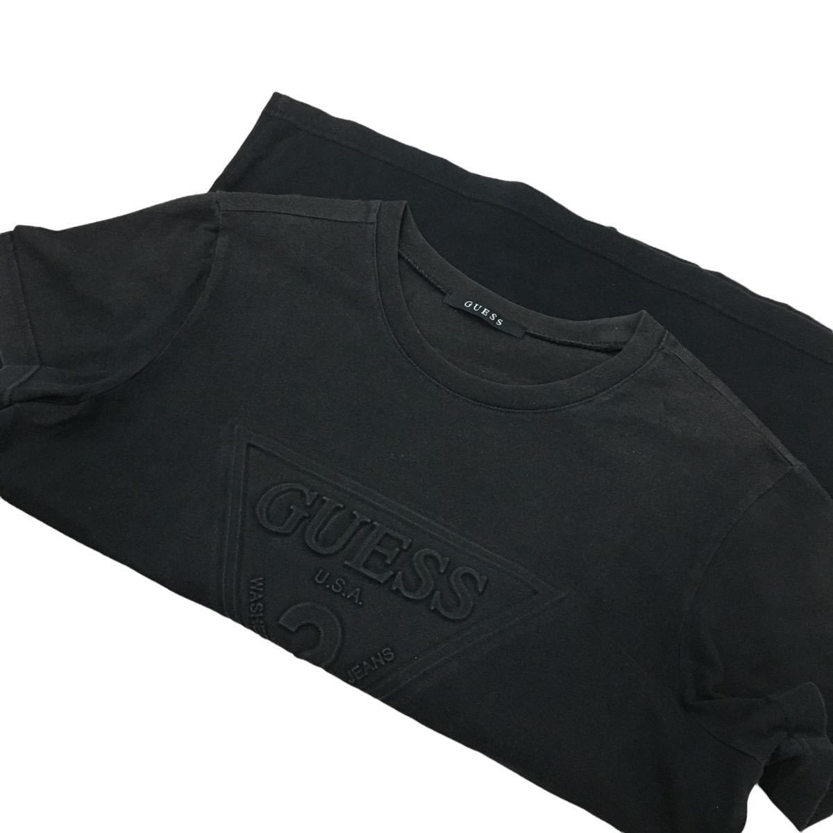 ★B-158 GUESS ゲス エンボス ロゴ 半袖 Tシャツ カットソー トップス size S ブラック メンズ_画像4