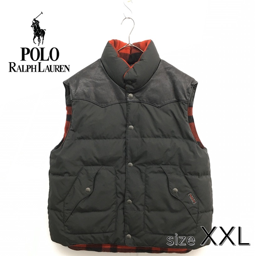 KZ4991☆POLO RALPH LAUREN : レザーヨーク リバーシブルダウンベスト