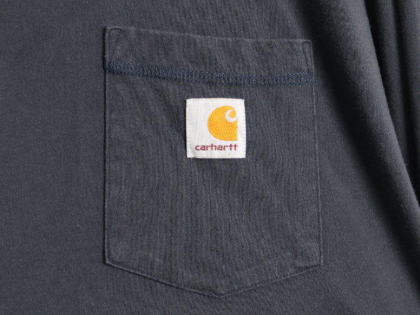 US企画 大きいサイズ XL ■ CARHARTT フォース ポケット付き 長袖 Tシャツ ( メンズ ) 古着 カーハート FORCE ポケT ロンT ワンポイント 紺_画像5