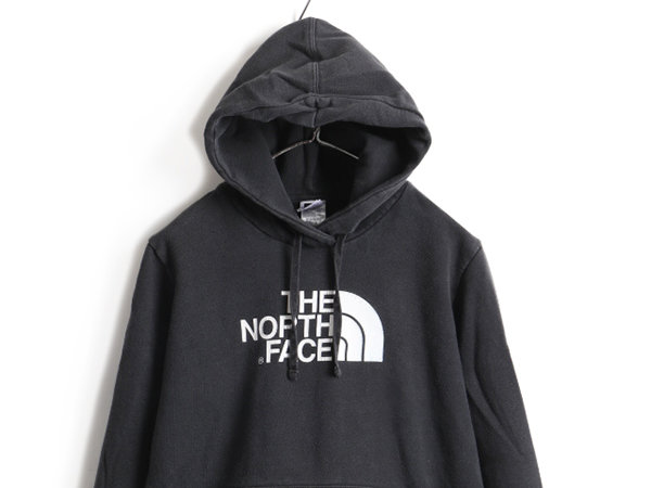 人気 黒 ■ ノースフェイス プリント スウェット フード パーカー レディース L / 古着 The North Face プルオーバー トレーナー スエット_画像2