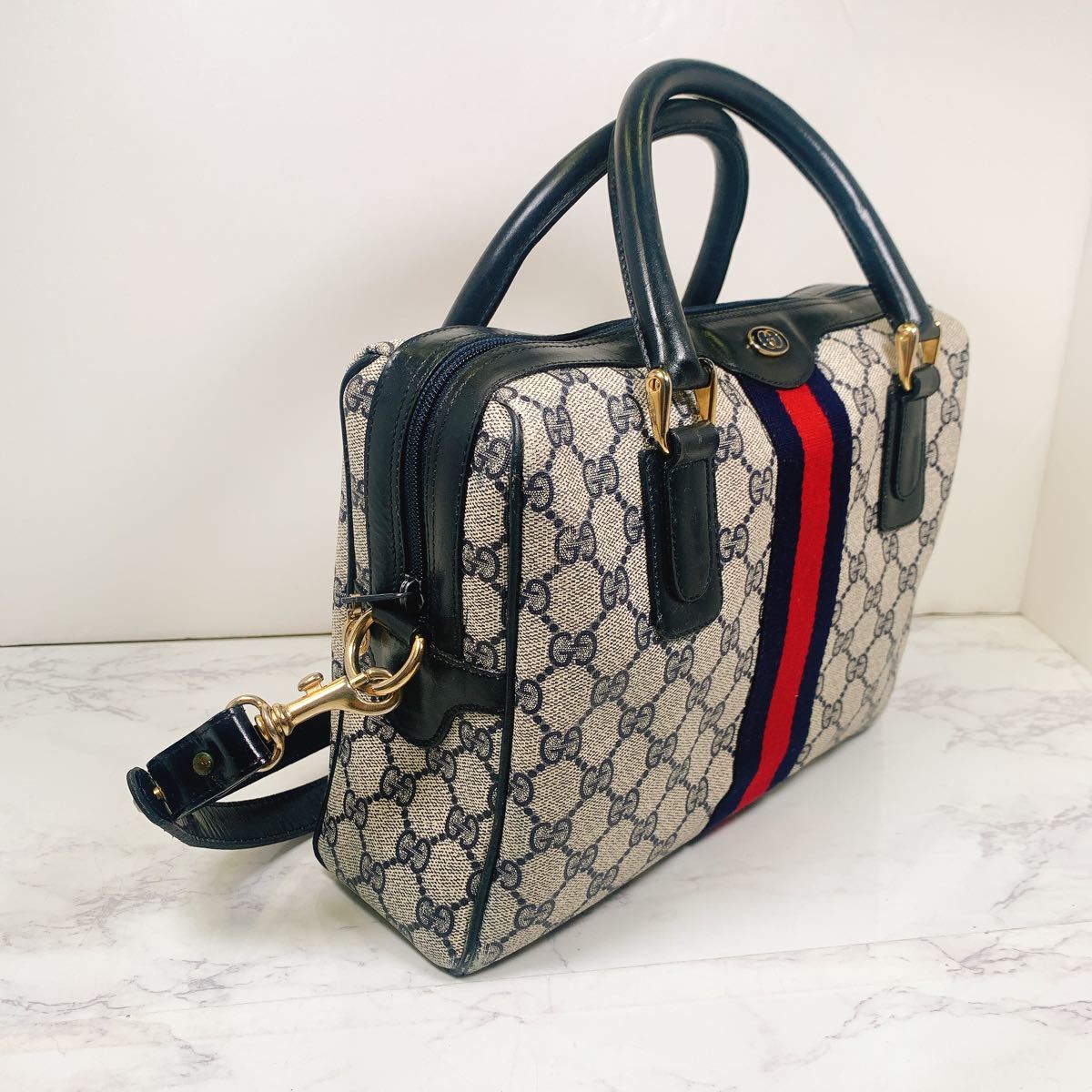 美品 希少 GUCCI オールドグッチ シェリーライン ミニボストン 2way