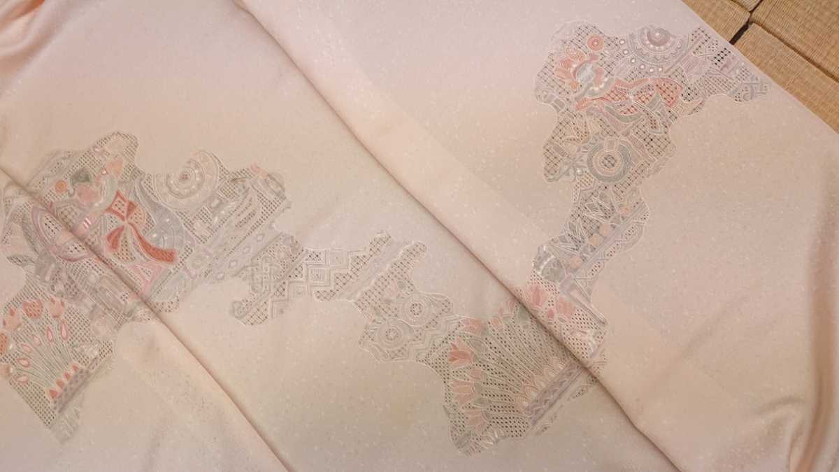 新品 汕頭刺繍 附下げ 48 薄いピンク系 壁画文様 蘇州刺繍 未使用 未