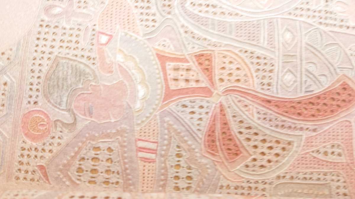 新品 汕頭刺繍 附下げ 48 薄いピンク系 壁画文様 蘇州刺繍 未使用 未