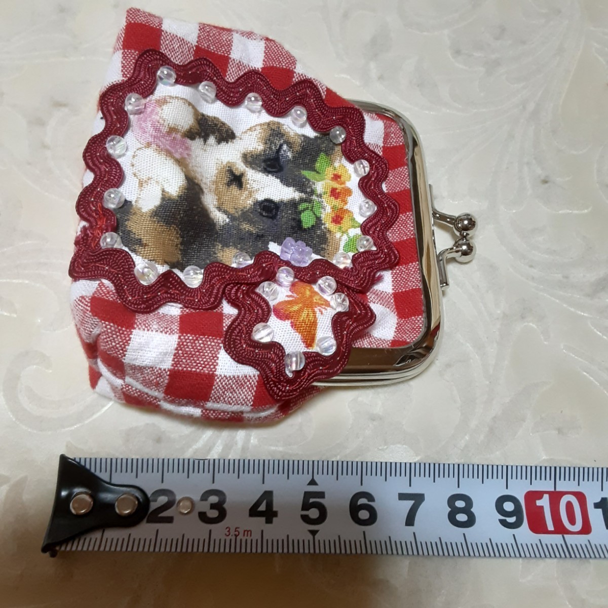 がま口ポーチ小物入れおめかし猫ちゃんビーズハンドメイド