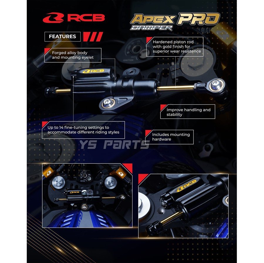 [110mm stroke ]RCB height rigidity forged all-purpose steering damper gold GB400/GB500/CBR400RR/CB400FOUR/CB400SF/VTR1000F and so on [13 -step adjustment ]