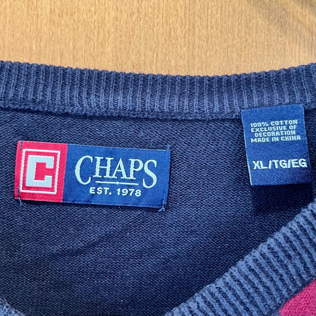 【CHAPS】コットンベスト　XL 紺ブルー　菱形模様