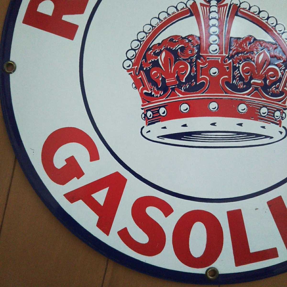 ヴィンテージ レッド・クラウン・ガソリン RED CROWN GASOLINE サインプレート メタル673g 直径28.7cm ヘビーウエイト Andre Rooney社製_画像3