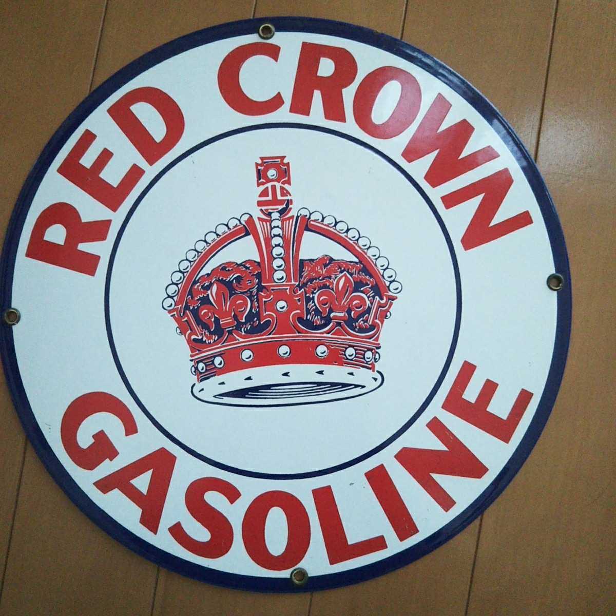 ヴィンテージ レッド・クラウン・ガソリン RED CROWN GASOLINE サインプレート メタル673g 直径28.7cm ヘビーウエイト Andre Rooney社製_画像1