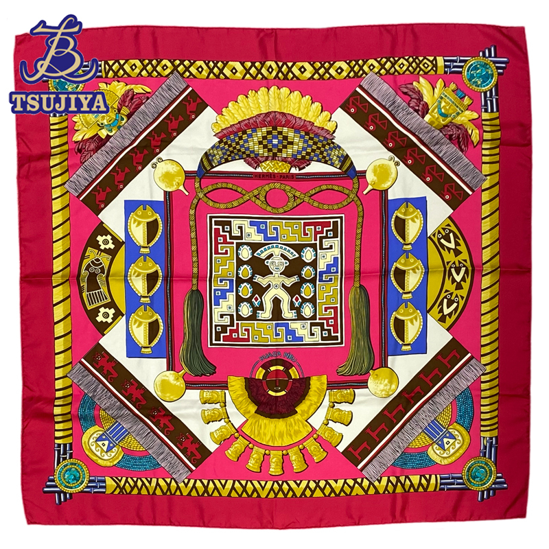 HERMES エルメス カレ90 HUACA PiRU 神聖なるペルー ピンク系 スカーフ