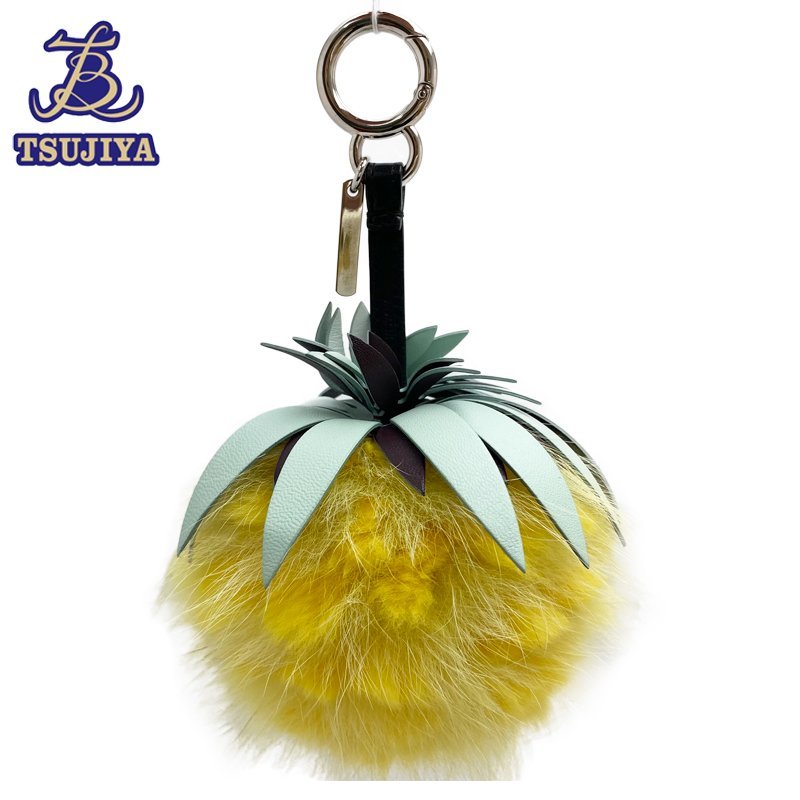 FENDI Fendi fruit charm pineapple yellow × light blue × Brown key holder used AB[. shop pawnshop S0529]