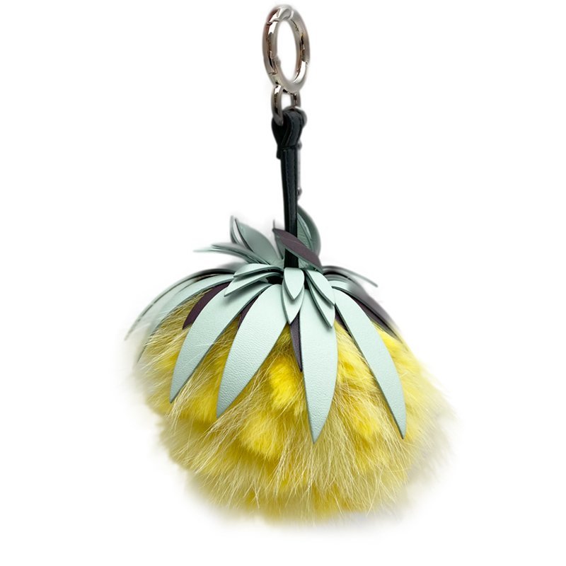 FENDI Fendi fruit charm pineapple yellow × light blue × Brown key holder used AB[. shop pawnshop S0529]