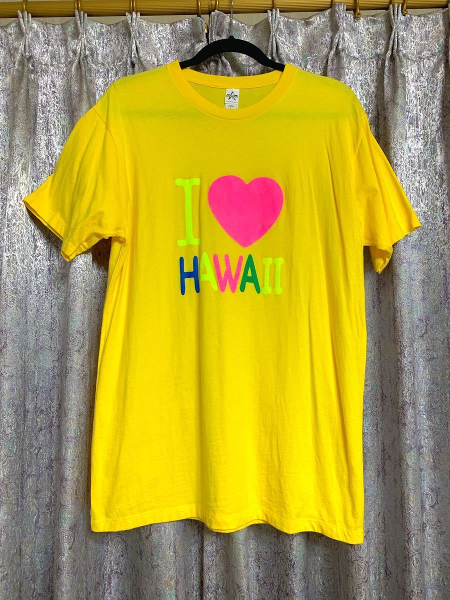 フラダンス Tシャツ ハワイ Hawaii アロハ Aloha Hawaiian ハワイアン シャツ トップス アイラブハワイ パウスカート 黄 ZUMBA ダンス LOVE_画像1