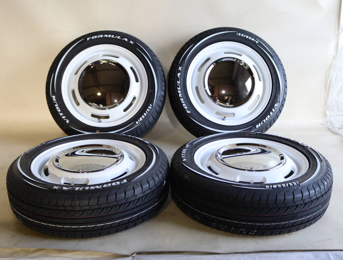 新品4本セット ネオムーン2 14×4.5J+45 100/4 wh 155/65-14 ホワイト