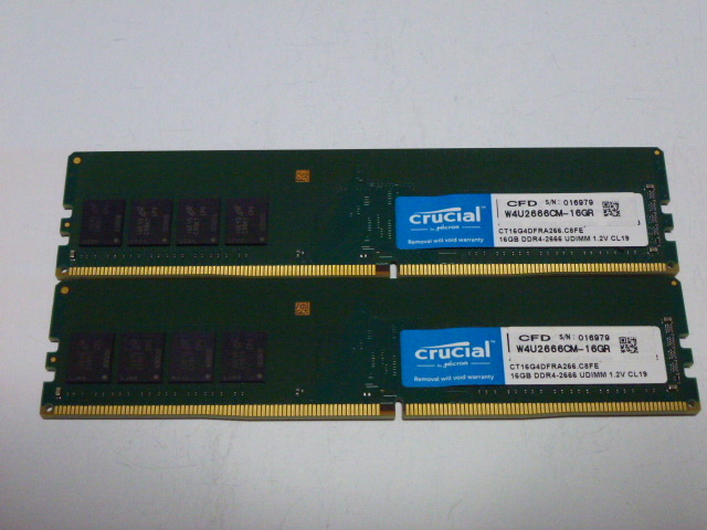 メモリ デスクトップパソコン用 CFD Crucial DDR4-2666 PC4-21300 16GBx2枚 合計32GB 起動確認済です W4U2666CM-16GR