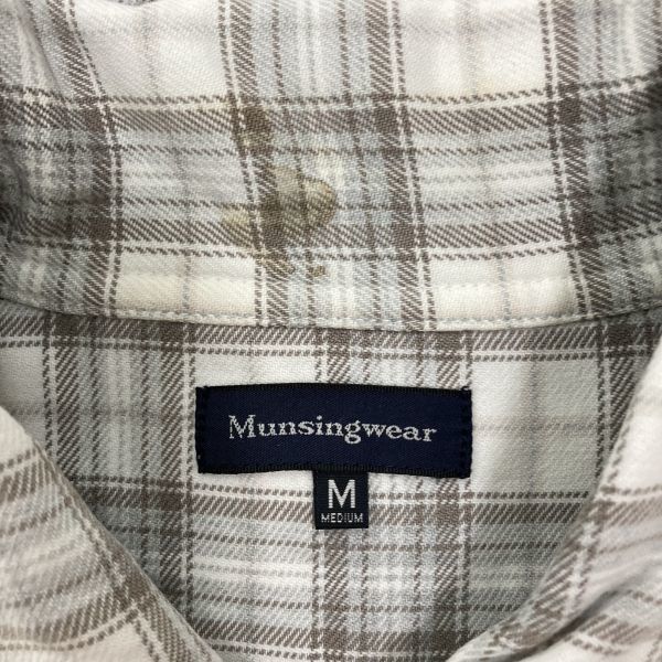 Munsingwear マンシングウェア メンズ 長袖 カッターシャツ ワイシャツ Yシャツ トップス チェック柄 両胸ポケット ベージュ グレー M 相当
