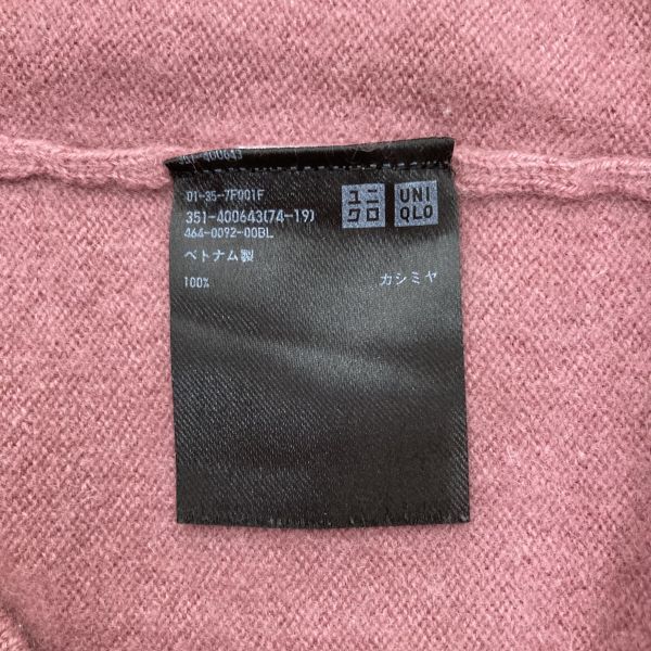 UNIQLO ユニクロ レディース 長袖 ニット セーター トップス Vネック カシミヤ カシミア 100% 無地 ピンク Sサイズ オフィス カジュアル