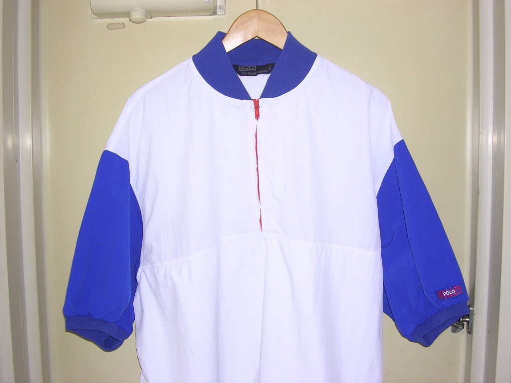 90s ラルフローレン POLO VOLLEY ハーフジップ ナイロンプルオーバー XL 白/青 vintage old ポロバレー ジャケット