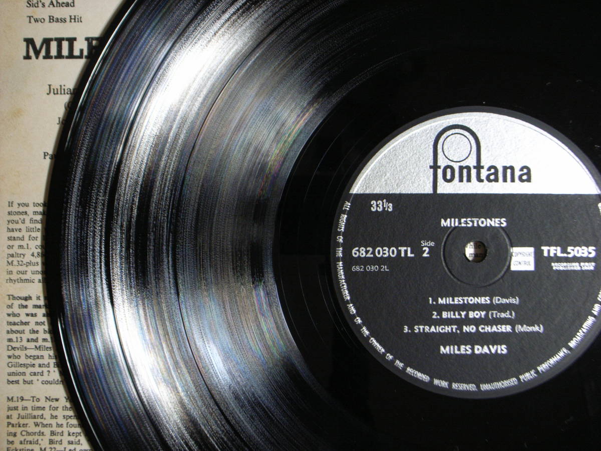 UK初回 Mono 1/1【英】Fontana TFL 5035 Miles Davis Milestones マイルス・デイビス Coltrane, Red Garland, Cannonball ★試聴動画★美盤_画像7