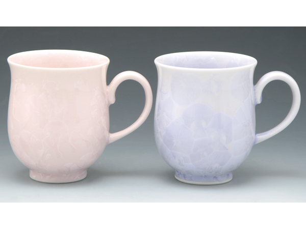 京焼・清水焼　ペアマグカップ　花結晶(紫・ピンク)(はなけっしょう(むらさき・ぴんく))　陶あん　トウア803　磁器