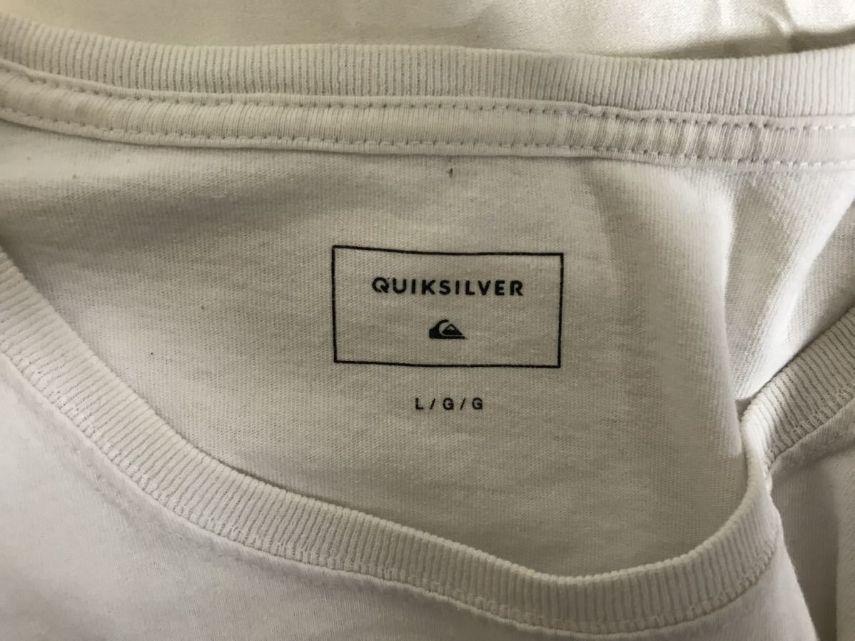 本物クイックシルバーQUICKSILVERコットンロゴプリント半袖Tシャツメンズビジネスアメカジミリタリーサーフ白ホワイトL