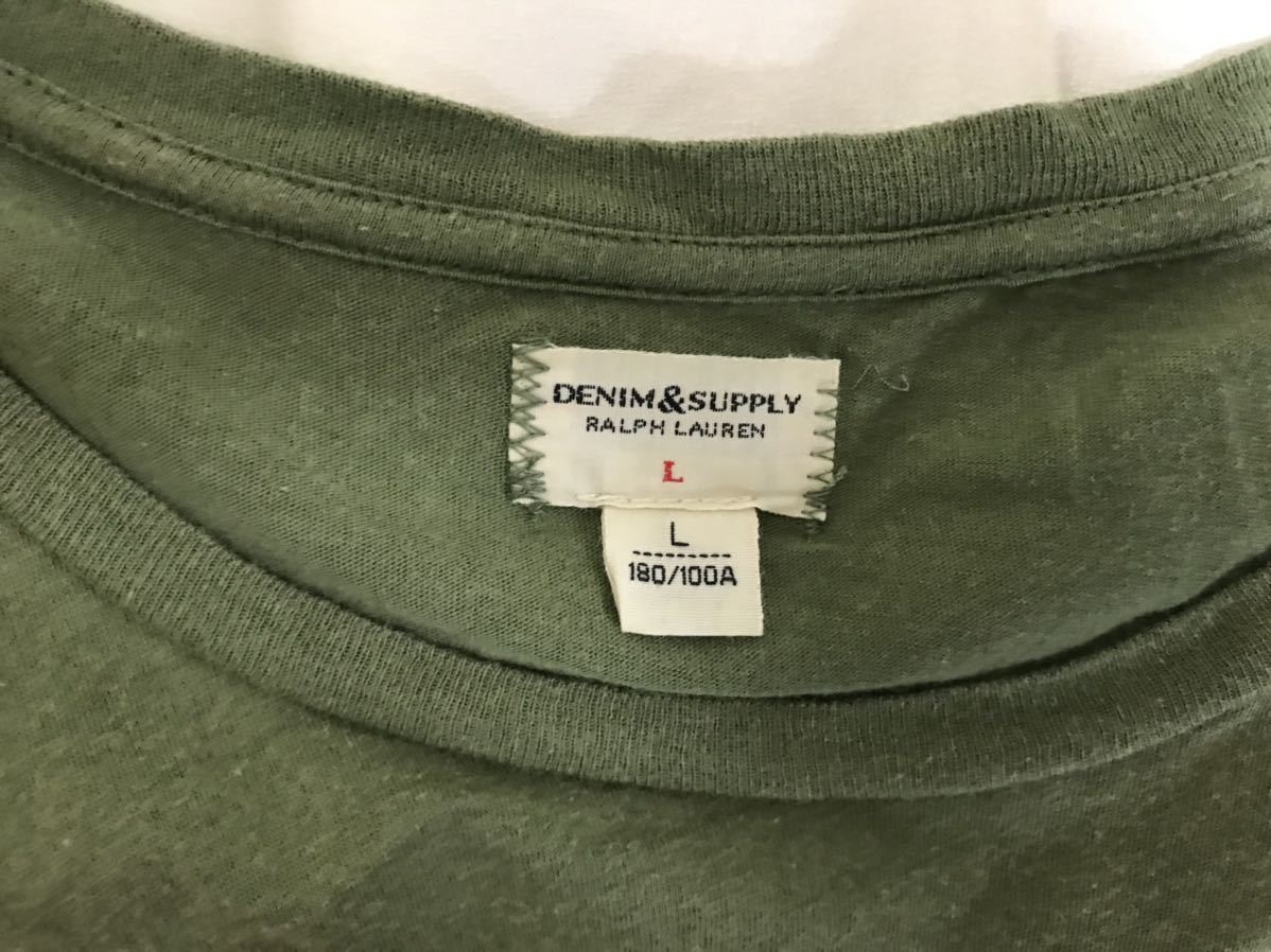 本物デニムアンドサプライDENIM&SUPPLYラルフローレンコットンアメリカ国旗半袖TシャツメンズアメカジミリタリーサーフカーキLインド製_画像5