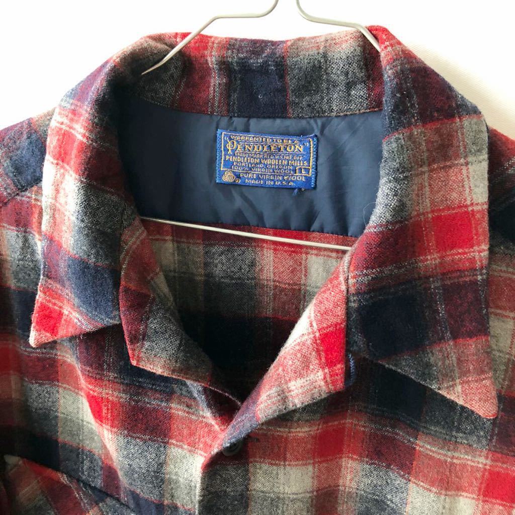 70s PENDLETON オンブレ ループカラー ウール 長袖 シャツ L レッド ネイビー USA製 ビンテージ 70年代 ペンドルトン 開襟 ヴィンテージ_画像5