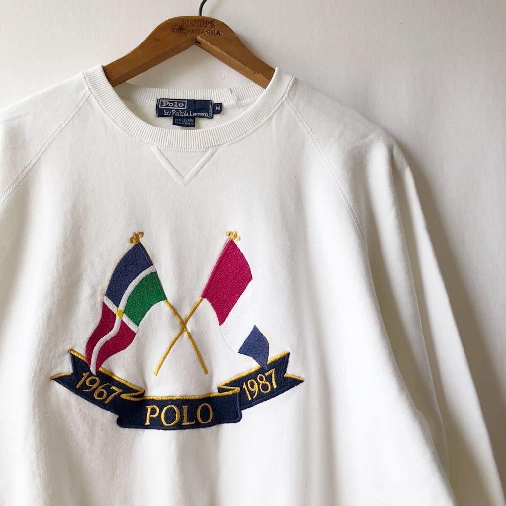 87 year Polo by Ralph Lauren Cross flag border sweat M white Vintage 80s 80 period Polo Ralph Lauren sweatshirt original 