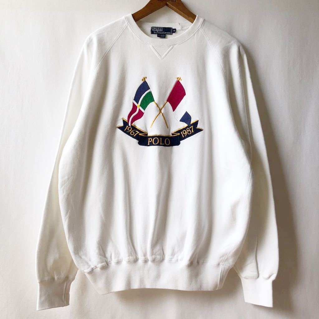 87 year Polo by Ralph Lauren Cross flag border sweat M white Vintage 80s 80 period Polo Ralph Lauren sweatshirt original 