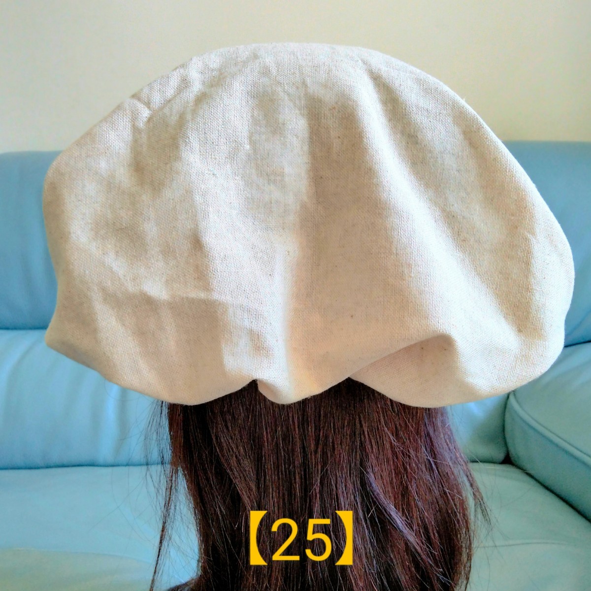 【25】医療帽子　ケア帽子　バンダナキャップ〈ナチュラルベージュ麻（リネン）〉