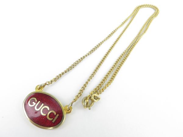 GUCCI オールドグッチ ロゴネックレス お洒落な レッド×ゴールドカラー