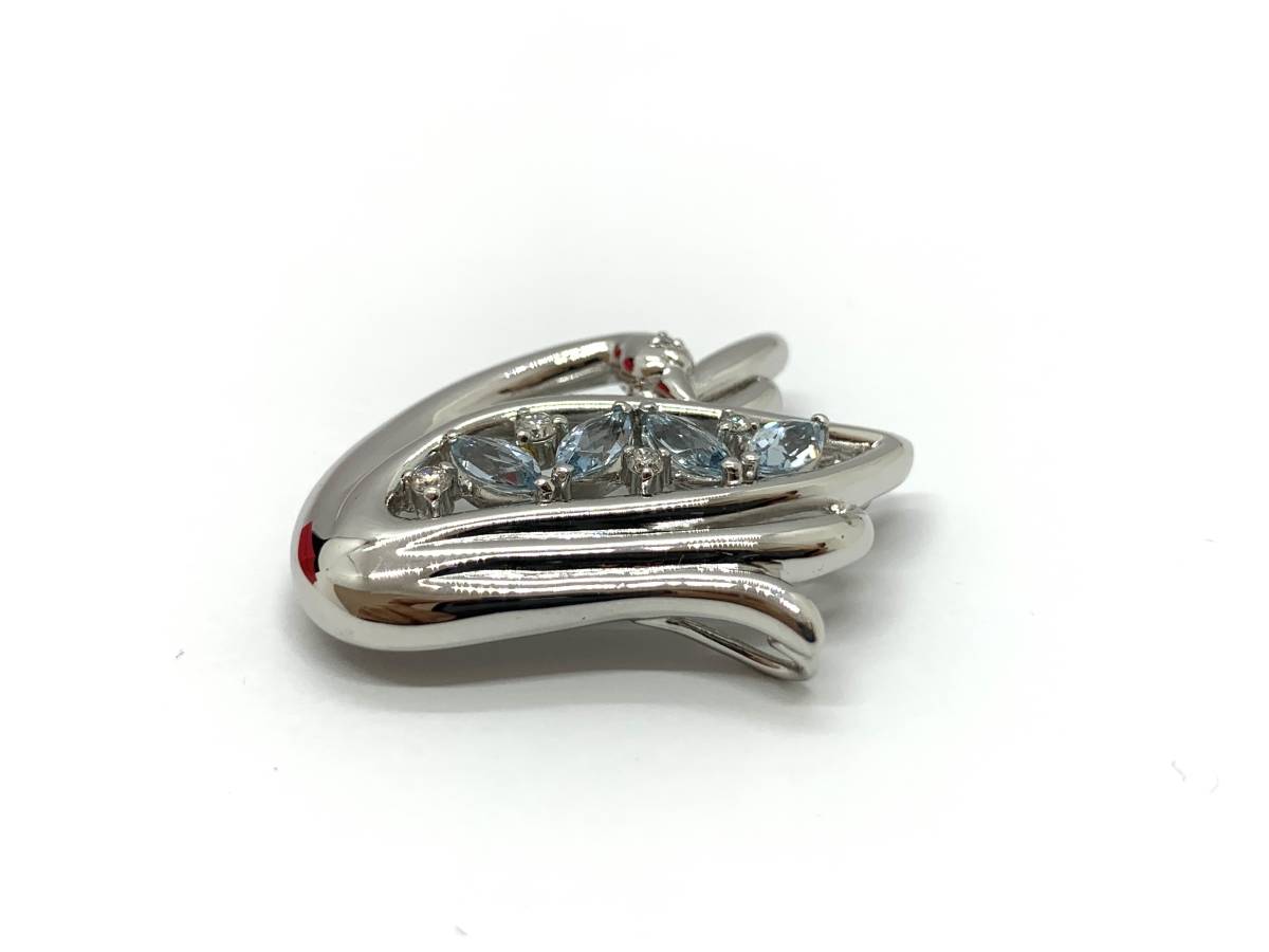 良品☆TASAKI 田崎真珠 Pt900 アクアマリン ダイヤモンド ブローチ D0