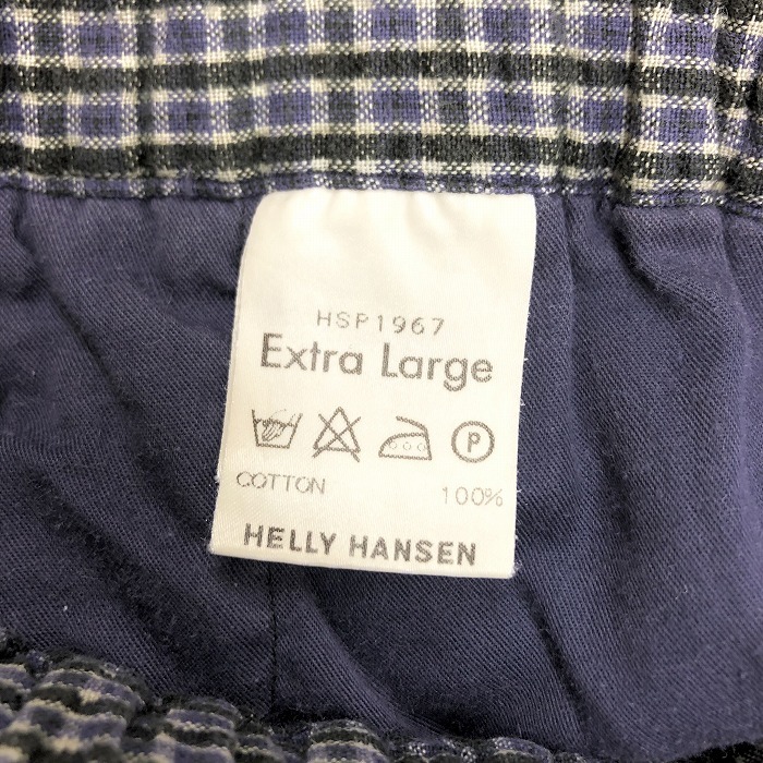 HELLY HANSEN - XL メンズ クレープ生地 テーパードショーツ ショートパンツ ハーフパンツ ウエストにゴムとベルト チェック 綿100% 紺_画像3