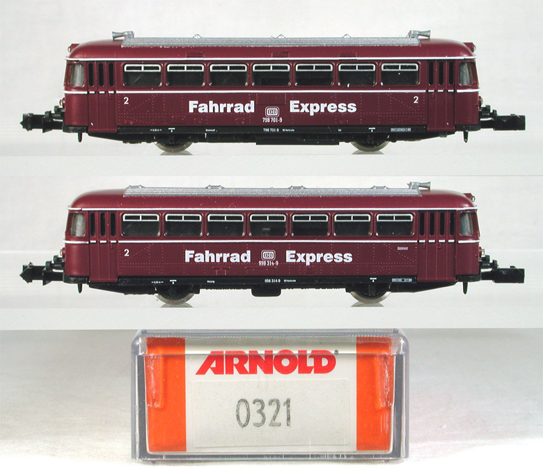 ARNOLD #0321 DB（旧西ドイツ国鉄）Fahrrad Express　ＢＲ７９８.５型（VT98）＋ ９９８.０型（VB98）レールバスセット　● 特 価 ●