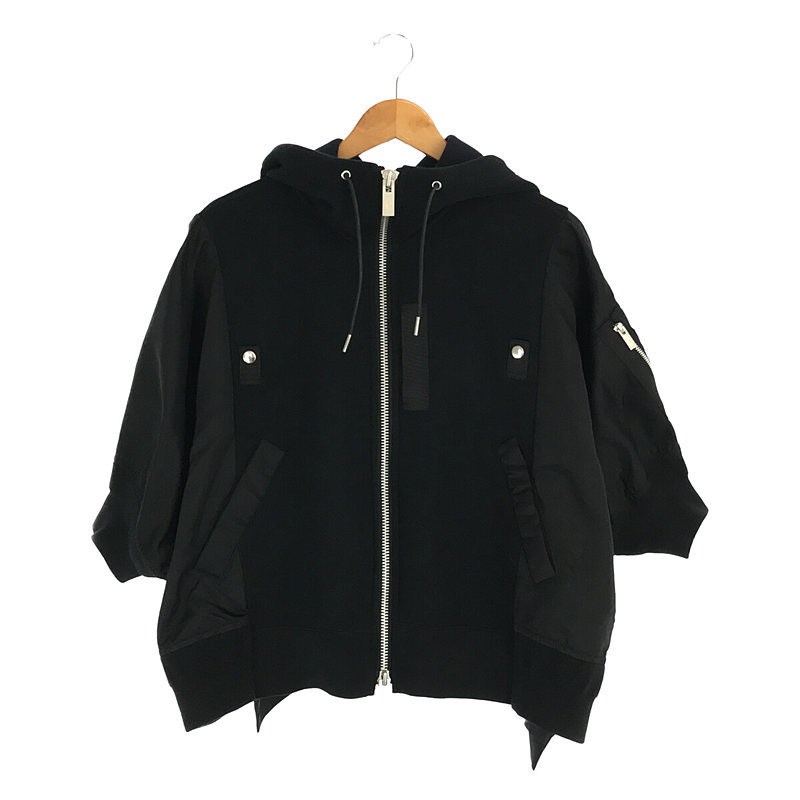 sacai / サカイ | 2021AW | stitching bat sleeve hooded jacket 異素材 切替 ドッキング ナイ