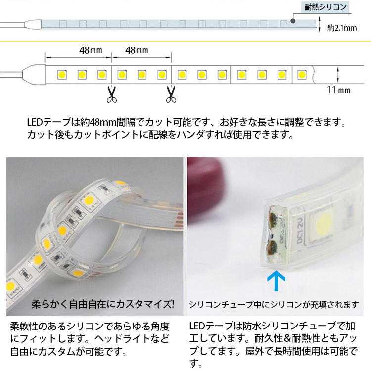 LEDテープライト DC12V SMD5050 300連 IP68 5Mカット可_画像4