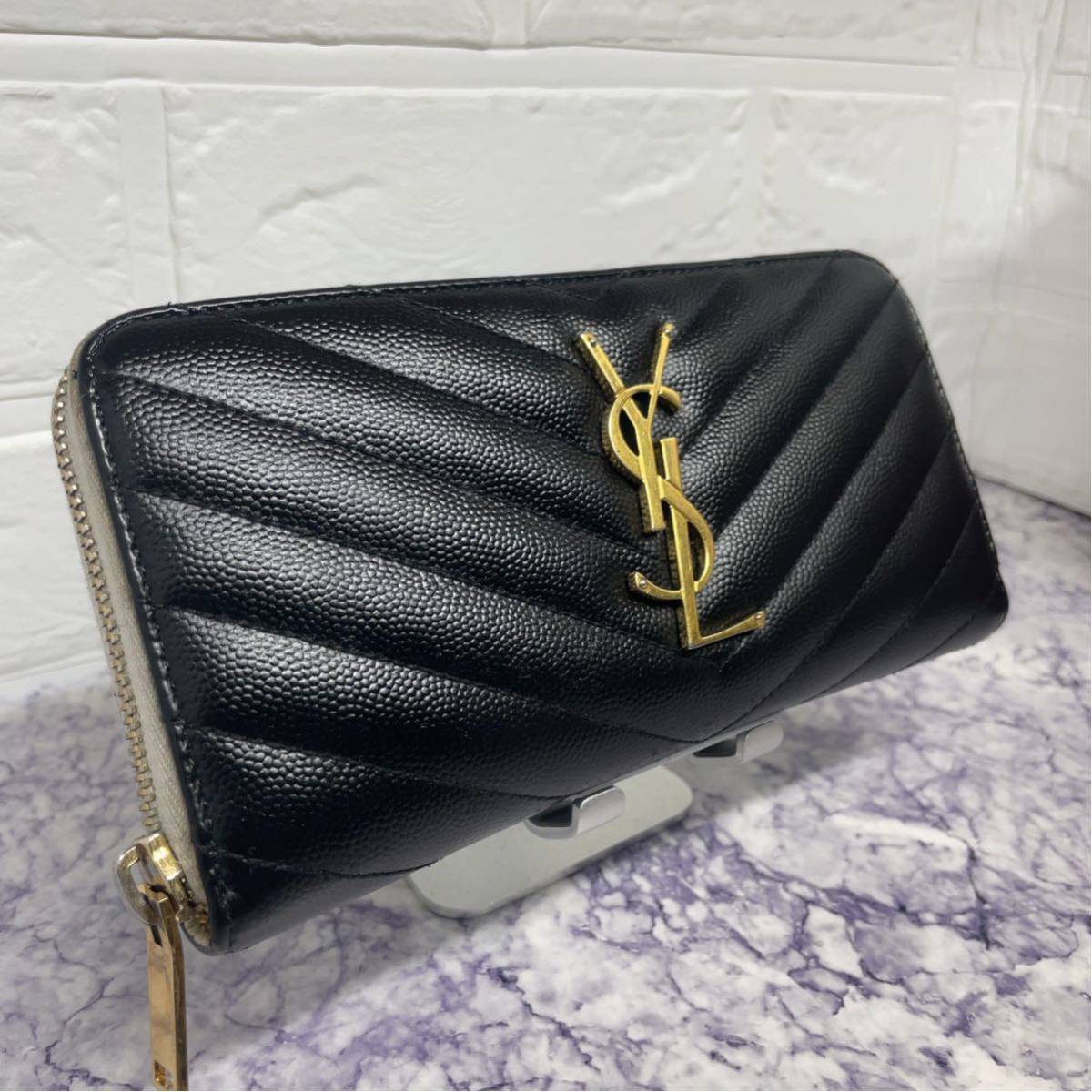 美品 Yves Saint Laurent イヴ・サンローラン 長財布 Vステッチ