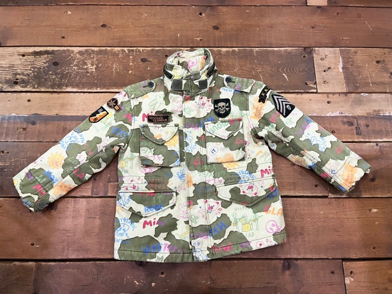 ☆Hysteric glamour/ヒステリックグラマー ミリタリー イラストプリント M-65 size100cm キッズ カーキ系 古着 used☆