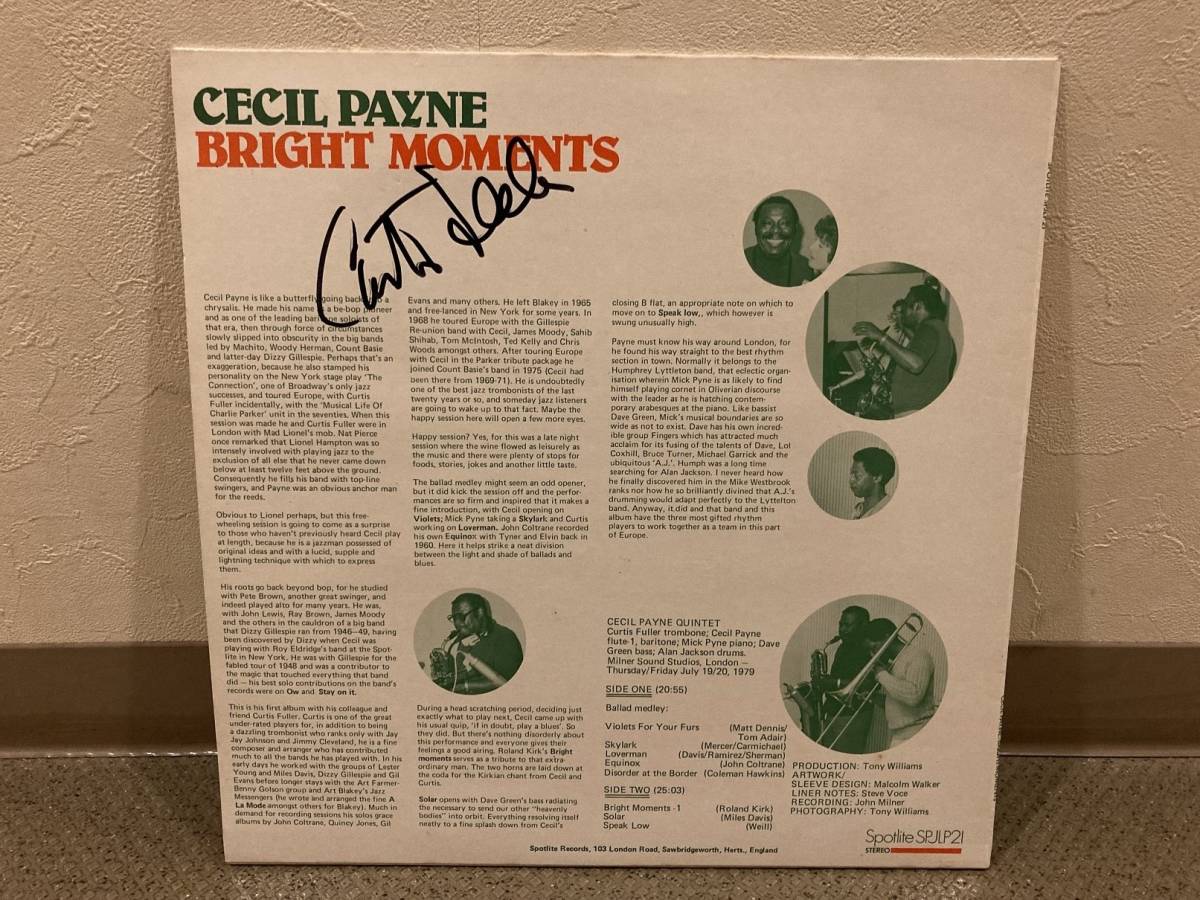 ■Curtis Fullerのサイン入り！◆Cecil Payne with Curtis Fuller／BRIGHT MOMENTS　◆英盤LP　◆セシル・ペイン　カーティス・フラー_画像3