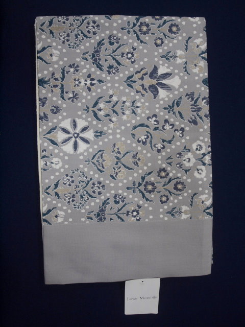 JAPAN MODE 京袋帯正絹1495 お仕立て上がり グレー菱取花更紗柄